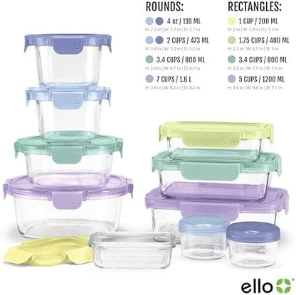 Ello Color Lock 20pc Glass Food Storage Containers with Lids, Purple Rain