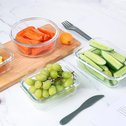 KOMUEE 24 Pieces Glass Food Storage Containers Set, White