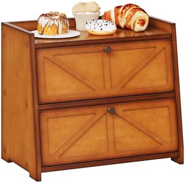 Trironsun Vintage Double Layer Bread Box for Kitchen Counter Bamboo Bread Storage Container Large Capacity Bread Storage Bin