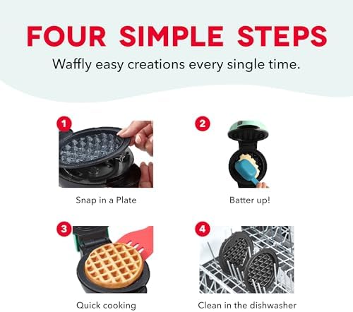 Dash MultiMaker® Mini Maker System - Compact Waffle Maker for Family Breakfasts - Removable Griddle Plates & nonstick surface - 6 Plates & Storage Case - Aqua