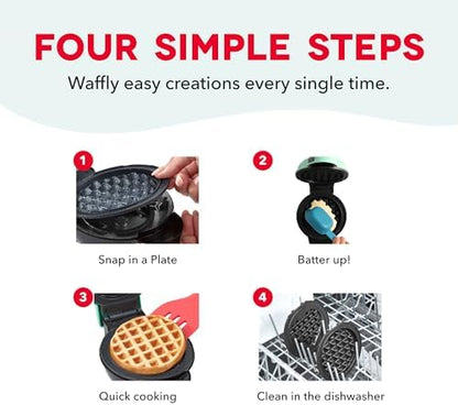 Dash MultiMaker® Mini Maker System - Compact Waffle Maker for Family Breakfasts - Removable Griddle Plates & nonstick surface - 6 Plates & Storage Case - Aqua
