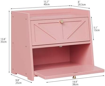 Trironsun Vintage Double Layer Bread Box for Kitchen Counter Bamboo Bread Storage Container Large Capacity Bread Storage Bin (Pink)