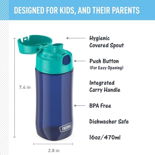 THERMOS FUNTAINER 16oz Plastic Bottle with Spout Lid, Navy
