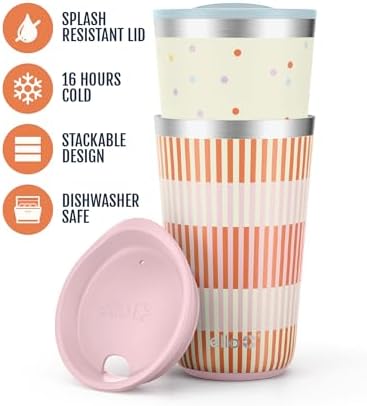 Ello 16oz Stainless Steel Stacking Cups with Lids, 2 Pack, Stripes & Dots