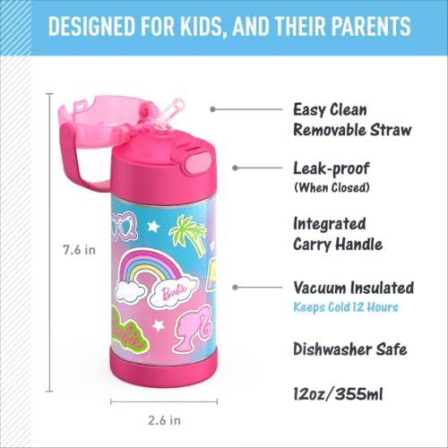 THERMOS FUNTAINER Water Bottle with Straw, 12oz, Barbie