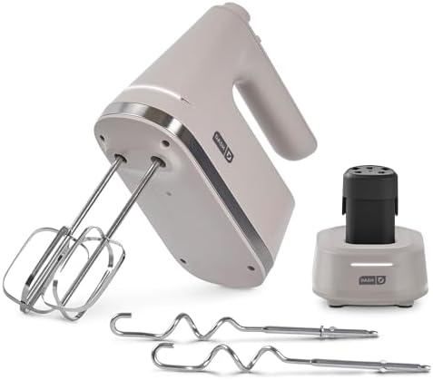 Dash Cordless Hand Mixer, Beaters & Dough Hooks, French Grey