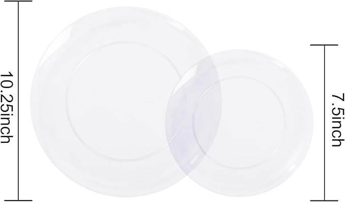 KIRE 60PCS Clear Plastic Plates - Heavy Duty Clear Disposable Plates for Party/Wedding - Include 30Pieces 10.25inch Dinner Plates and 30Pieces 7.5inch Dessert/Salad Plates