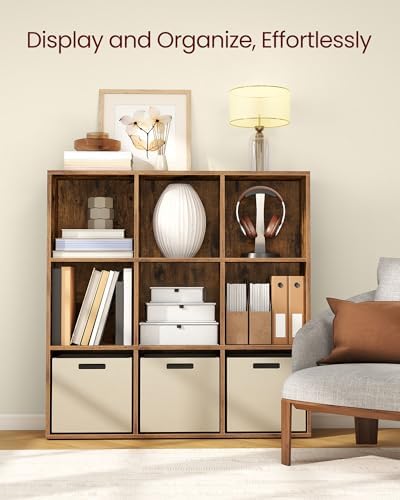 VASAGLE Bookshelf, 9 Cubes Storage Organizer, 38.6 x 9.4 x 38.6 Inches