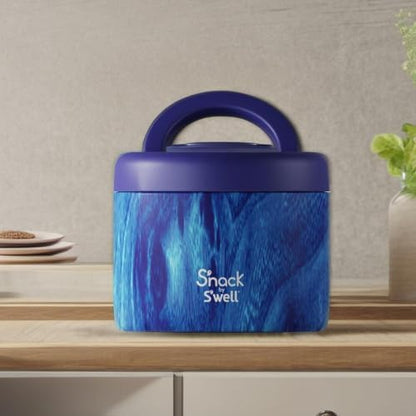 S'nack by S'well Stainless Steel Food Container, 24 Oz, Azure Forest, Double-Layered Insulated Bowls, BPA-Free