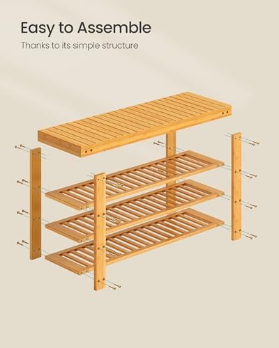 SONGMICS Shoe Rack Bench, 4 Tier Bamboo, 11.3 x 35.2 x 20.5 Inches