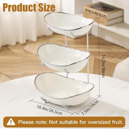 3 Tier Fruit Basket, Ceramic Fruit Bowl for Kitchen Counter