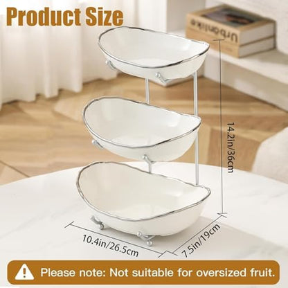 3 Tier Fruit Basket, Ceramic Fruit Bowl for Kitchen Counter