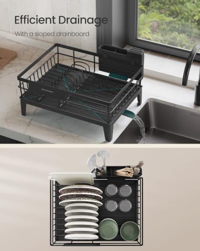 SONGMICS Dish Drying Rack, with Drainboard, Cutlery Holder