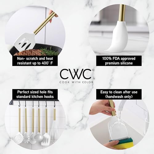 COOK WITH COLOR Silicone Cooking Utensils, Kitchen Utensil Set, Easy to Clean Silicone Kitchen Utensils, Cooking Utensils for Nonstick Cookware, Kitchen Gadgets Set with Holder, 11 Pieces