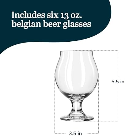 Libbey Entertaining Essentials Belgian Beer Glasses, 13 oz, Craft Beer Glasses Set of 6 for Belgian Ales, Unique Tulip Beer Glass Set for Entertaining