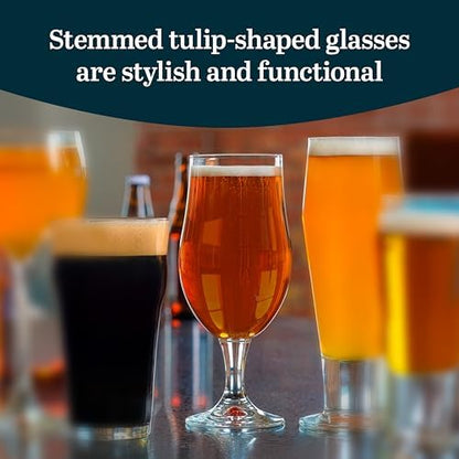 Libbey Crafts Brew Belgian Tulip Beer Glass Set, Elegant Belgian Beer Glasses Set of 6 for Belgian Ale, Dishwasher Safe Gift Set for Beer Lovers