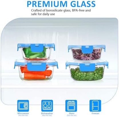 KOMUEE 24 Pieces Glass Food Storage Containers Set, Blue
