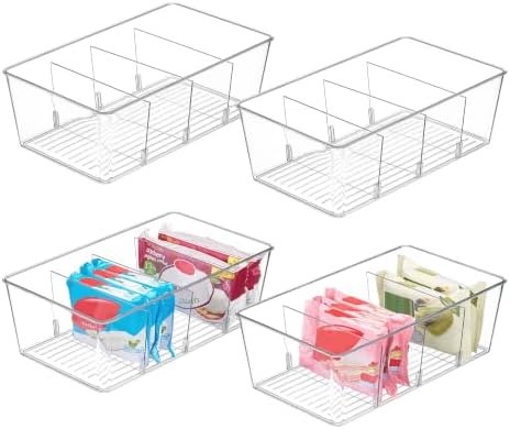 Vtopmart 4 Pack Food Storage Organizer Bins, Clear Plastic, 4 Compartments