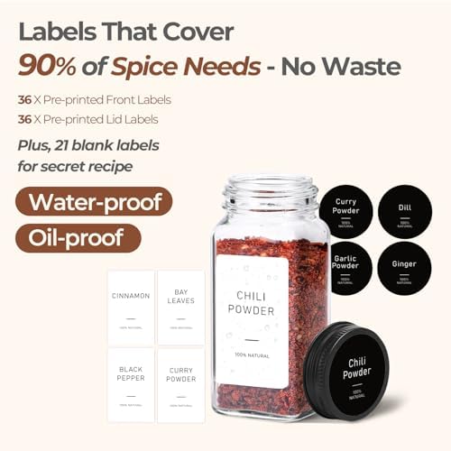 ComSaf Glass Spice Jars with with Labels 4 oz 24 Pack Small Square Bulk Set