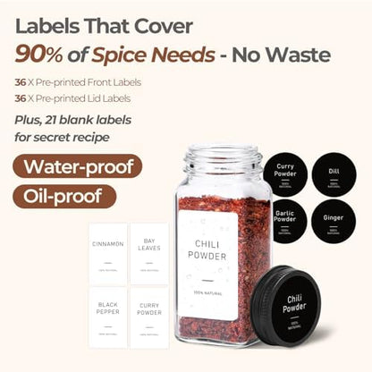 ComSaf Glass Spice Jars with with Labels 4 oz 24 Pack Small Square Bulk Set