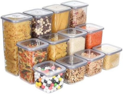 T&D HOME GOODS Storage Jars with Lid, Airtight, Set of 12 Storage Containers, BPA-Free, Storage Container for Cereal, Flour, Kitchen, Practical Organiser Kitchen, (12, 3 Square diff size)