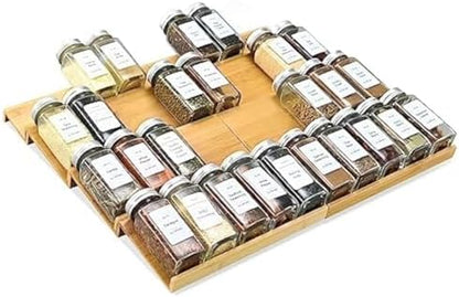 Spice Drawer Organzier,4 Tiers- 8Pcs Bamboo Spice Rack Tray Insert for Cabinet Drawer Countertop, Kitchen Seasoning Storage Drawer Organization,18" Wide x 15.8" Deep （Hold UP To 40 Jars