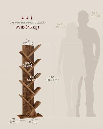 VASAGLE Tree Bookshelf, 9 Tiers, 15 x 7.9 x 45.4 Inches