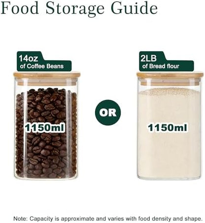LIBWYS Kitchen Glass Jars Set with Bamboo Lids for Storage (1pcs - 1.22Qt)