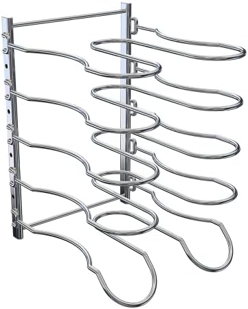 CAXXA Heavy Duty Pan Rack, Pot Lid Rack, Kitchen Cabinet Pantry Cookware Organizer Rack Holder with 5 Adjustable Dividers, Chrome