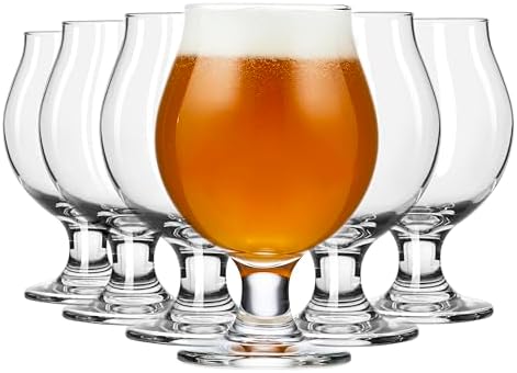 Libbey Entertaining Essentials Belgian Beer Glasses, 13 oz, Craft Beer Glasses Set of 6 for Belgian Ales, Unique Tulip Beer Glass Set for Entertaining