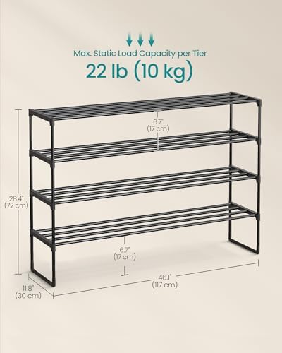SONGMICS Shoe Rack, 4-Tier Shoe Organizer, Metal Storage Shelf