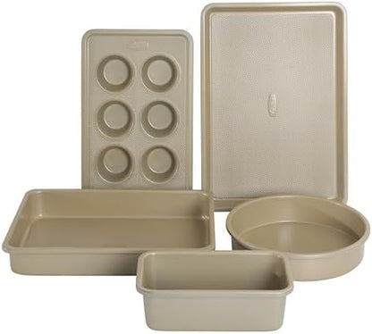 Oster Verlice 5 Piece Carbon Steel Baking Pans Bakeware Set W/Premium PFA Free Nonstick - Champagne Gold