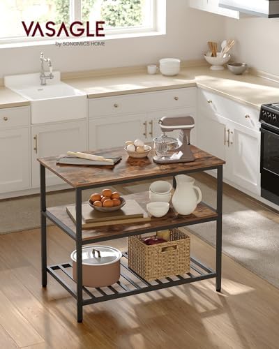 VASAGLE Kitchen Island with 3 Shelves, Storage Cabinet, Steel Structure