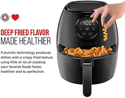 Chefman Digital 3.6 Quart Touch Screen Air Fryer Oven w/Space Saving Flat Basket, Healthy Oil-Free Airfryer w/ 60 Minute Timer & Auto Shutoff, Dishwasher Safe Parts, BPA-Free, Black