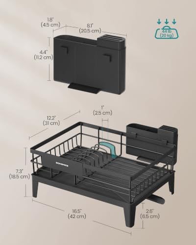 SONGMICS Dish Drying Rack, with Drainboard, Cutlery Holder