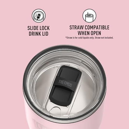 THERMOS Icon Series 24oz Stainless Steel Tumbler with Slide Lock Lid, Leakproof, Fits Cupholder, Dishwasher Safe, Griptec™ Non‑Slip Base, Keeps Drinks Hot 6 Hrs/Cold 22 Hrs, Sunset Pink