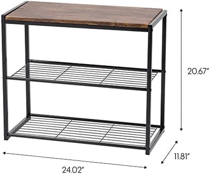 IRIS USA 3-Tier Shoe Rack, Holds 6 Pairs, Wood Metal Bench