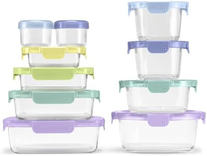 Ello Color Lock 20pc Glass Food Storage Containers with Lids, Purple Rain
