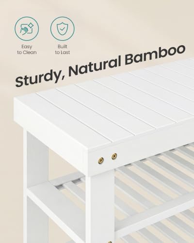 SONGMICS Bamboo Shoe Bench with Seat, 11.3 x 27.6 x 20.5 Inches