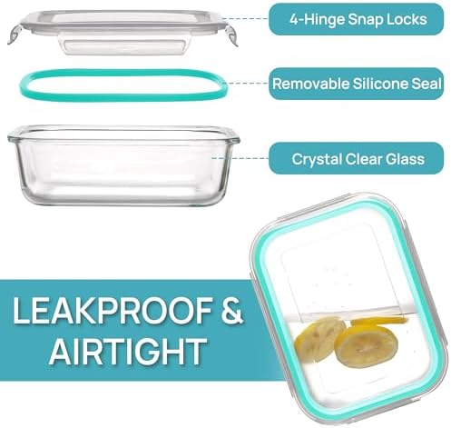 Vtopmart 5 Pack 35oz Glass Food Storage Containers with Lids, Green