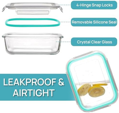 Vtopmart 5 Pack 35oz Glass Food Storage Containers with Lids, Green