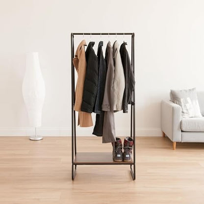 IRIS USA Clothes Rack with Wood Shelf, Garment Storage, Black