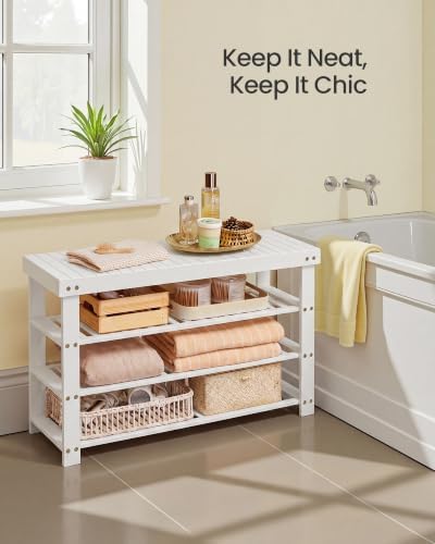 SONGMICS Bamboo Shoe Bench with Seat, 11.3 x 35.2 x 20.5 Inches
