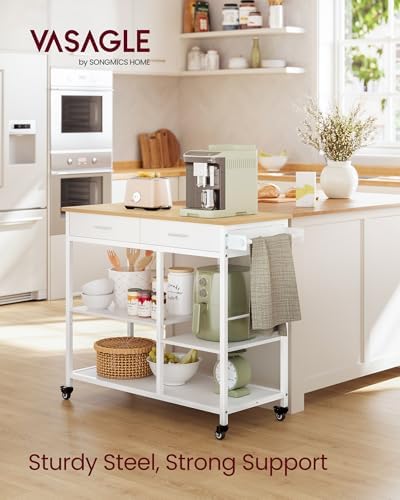 VASAGLE Kitchen Island Cart with Storage, 2 Drawers, Towel Rack