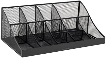 Mind Reader Countertop Organizer, 2 Tier Mesh Storage Caddy with 11 Compartments for Office Supplies, Breakroom Essentials, and Snacks