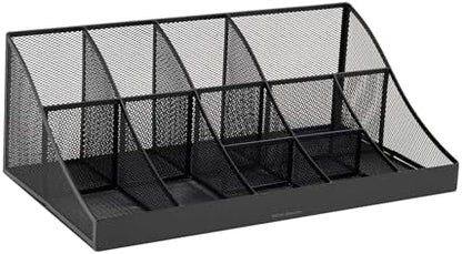 Mind Reader Countertop Organizer, 2 Tier Mesh Storage Caddy with 11 Compartments for Office Supplies, Breakroom Essentials, and Snacks