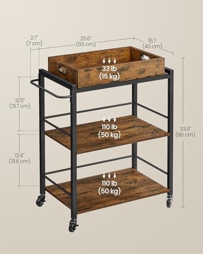 VASAGLE Bar Cart with Wheels, Drink Cart with Wine Rack and Glass Holder
