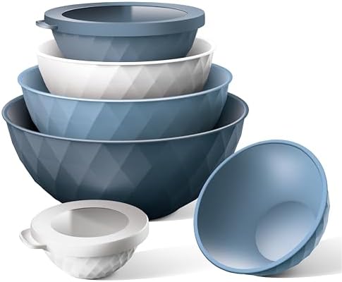 COOK WITH COLOR Mixing Bowls with Lids - 12 Piece Plastic Nesting Bowls Set includes 6 Prep Bowls and 6 Lids, Microwave Safe Mixing Bowl Set, Denim Diamond