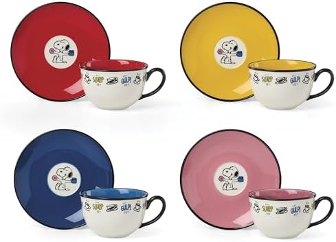 Lenox Chef Snoopy Porcelain Tea Cup and Saucer Set for 4