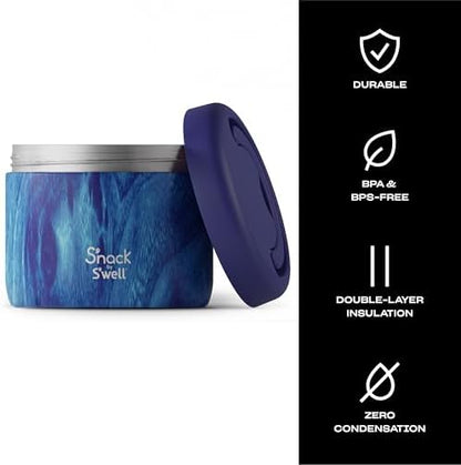 S'nack by S'well Stainless Steel Food Container, 24 Oz, Azure Forest, Double-Layered Insulated Bowls, BPA-Free